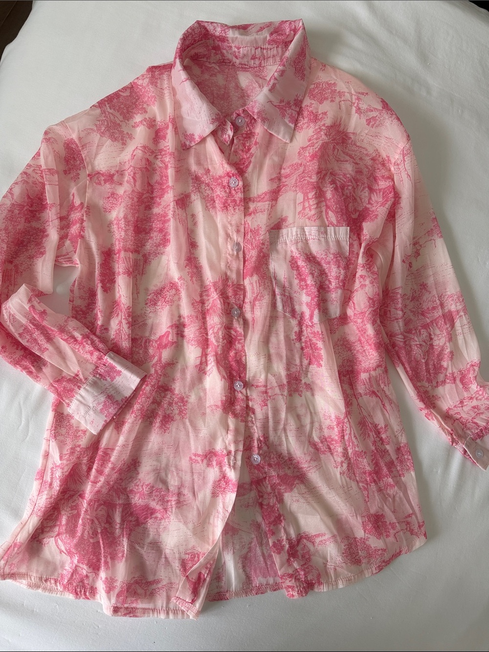 Sheer Pink Toile Button-Up Shirt L